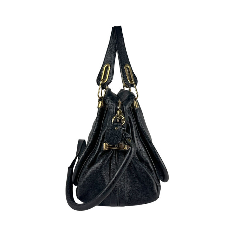 Chloe Shoulder Leather Bag Paraty Handbag Black